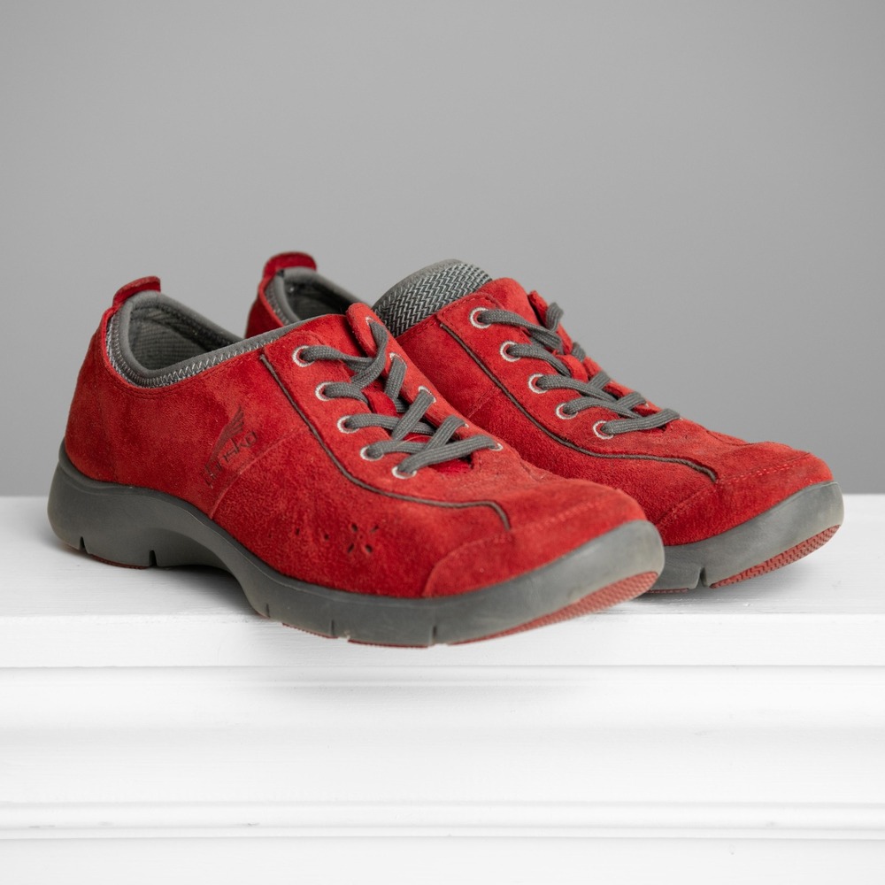 Dansko Elise Shoes Red Suede Lace Up Sneakers Art to Wear Athleisure Orthopedic